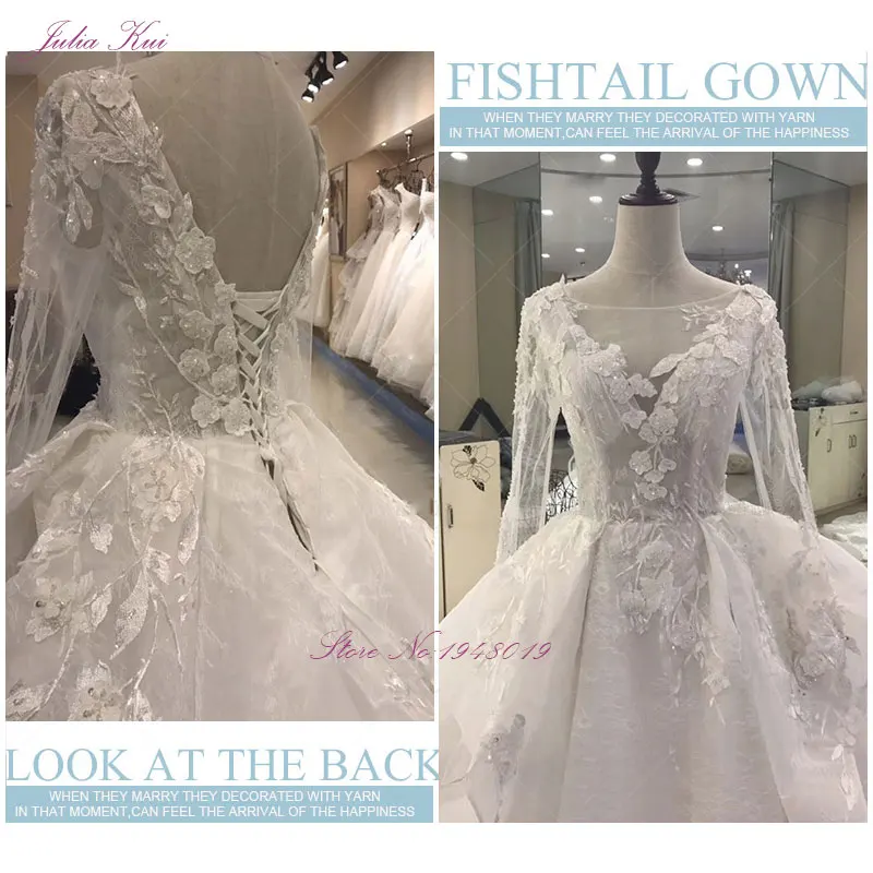 Julia Kui Real Photos Vintage Princess Wedding Dress Appliques Lace Tiered Chapel Train Scoop Bridal Gown Robe De Mariage Custom | Свадьбы и