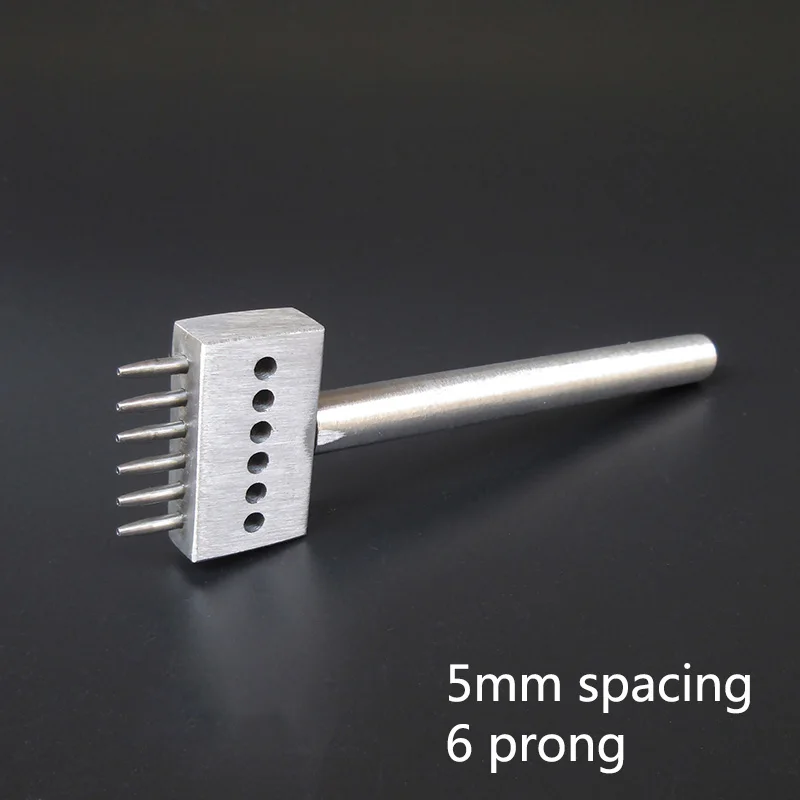 5mm 6 prong 1pcs Кожаный Craf 1,0 мм круглое отверстие пунша ряд зубец шить резак, инструменты для макияжа, сшитые вручную отверстие 2/4/6 отверстий 4/5/6 мм расстояние - Цвет: 5mm 6 prong 1pcs