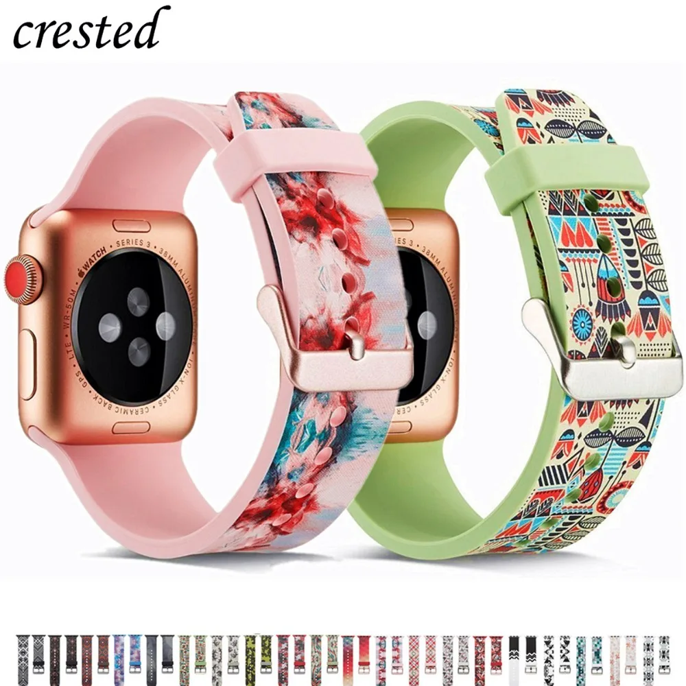 Ремешок с принтом для Apple watch 6 band 44 мм 40 силиконовый браслет iWatch 38 42 series 5 4 3 se