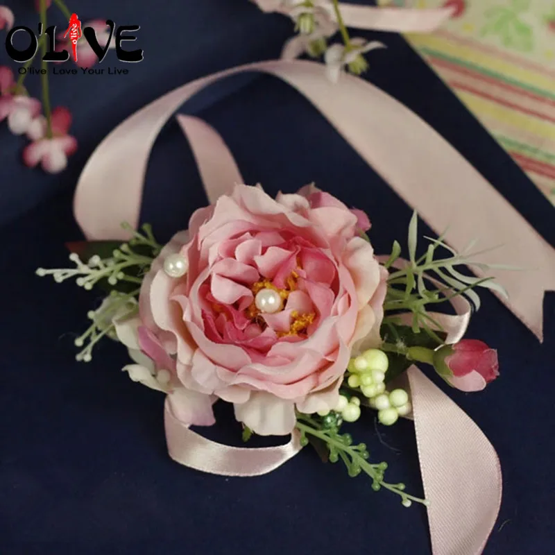 Wedding Brides Wrist Corsage Artificial Flowers Silk Roses Bridesmaids Boutonniere Decorative Fake Stamen Prom | Дом и сад