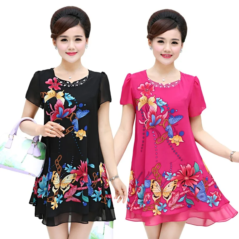 2018 шифоновое платье Для женщин Повседневное Винтаж Цветочный принт три четверти