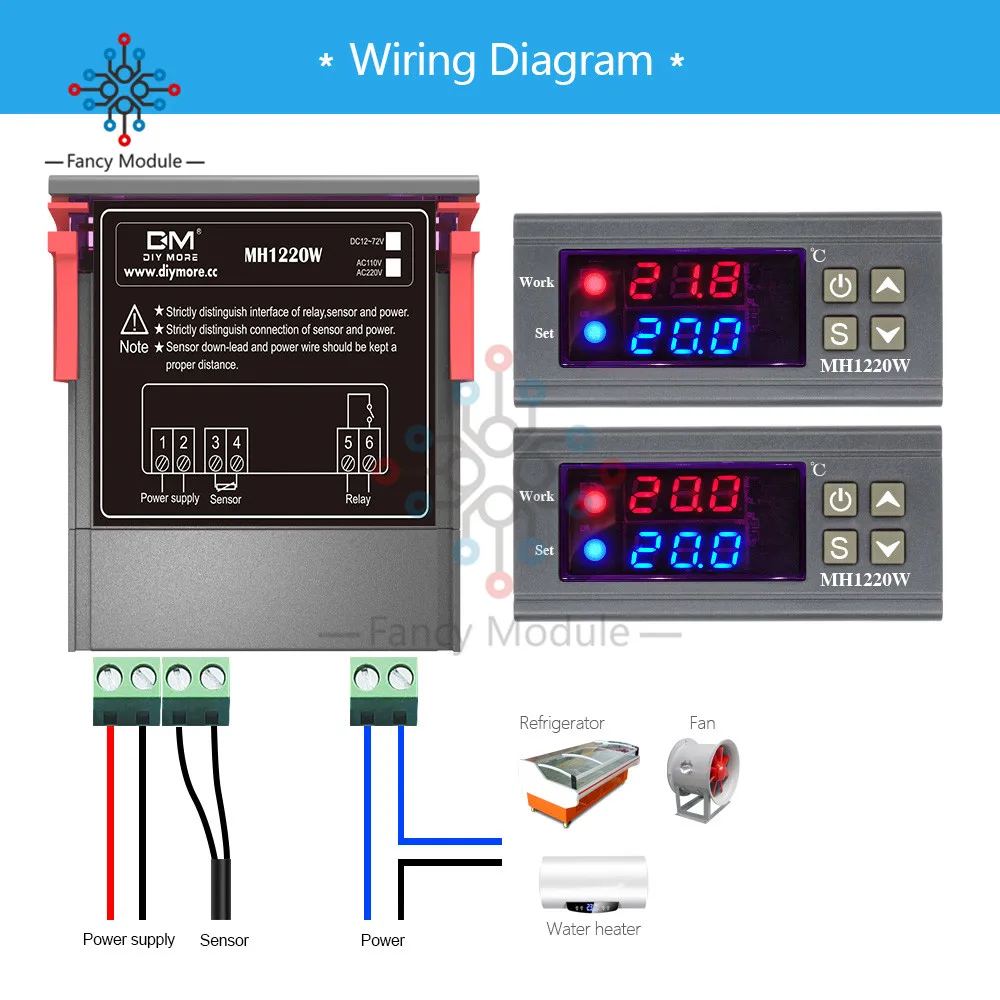 MH1220W DC 12 V 72 AC 110V 220V термометр температуры светодиодный цифровой регулятор