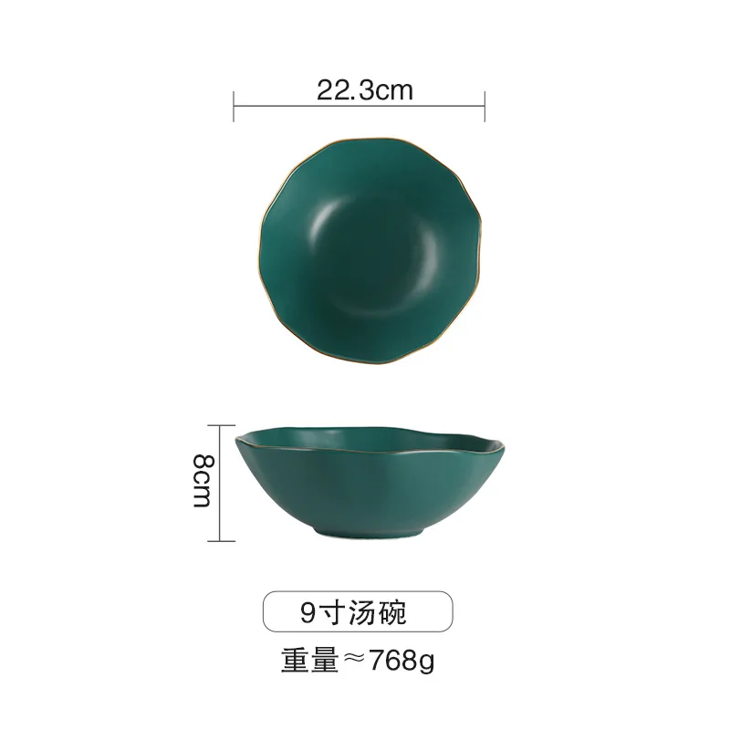 Матовая оливково-зеленая посуда, керамическая посуда, чистая зеленая посуда, миска для фруктов, риса, столовая посуда, овальное блюдо для стейков, Пномпень - Цвет: bowl 9 inch