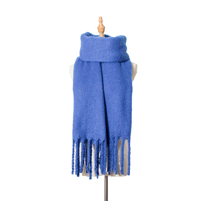 sapphire scarf Прямая поставка, Женская шаль-шарф, Осень-зима, роскошный бренд, Sjaals, шейный шарф, модный акрил, чистый кофе, верблюжий цвет, шали с кисточками - Цвет: sapphire scarf