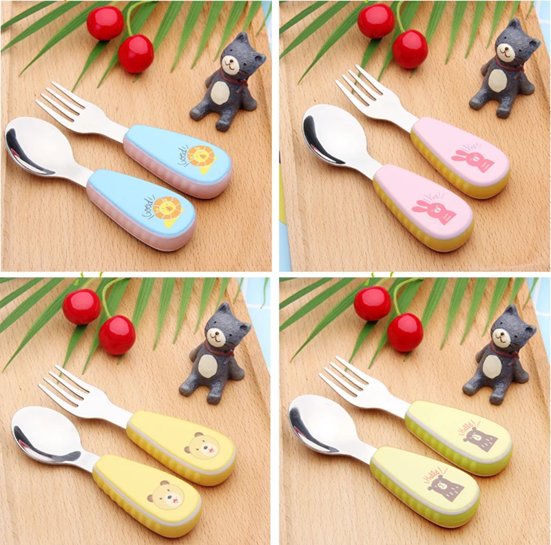 Creative cartoon children's Cutlery Set Dinnerware Stainless Steel Sets Baby Tableware Fork Cute Dining Appliance | Дом и сад