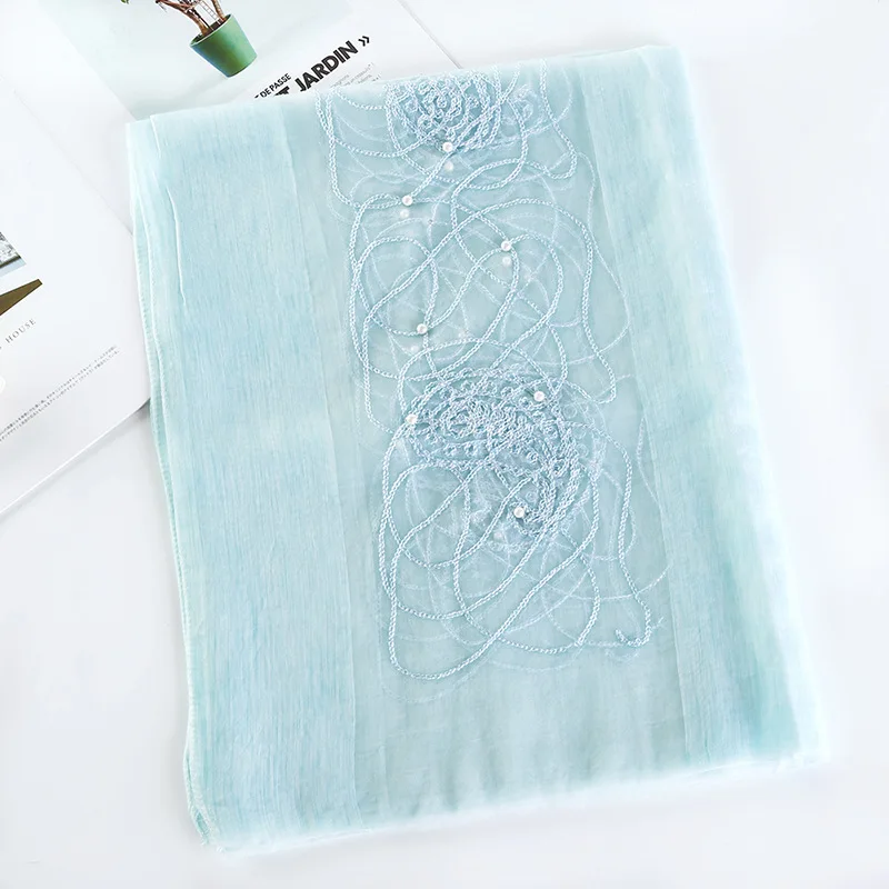 Luxury Brand Women Scarf High Quality Silk Scarves Shawl Lady Soft Wool Pashmina Elegant Embroidery Pearl Scarf Wrap Winter - Цвет: 8