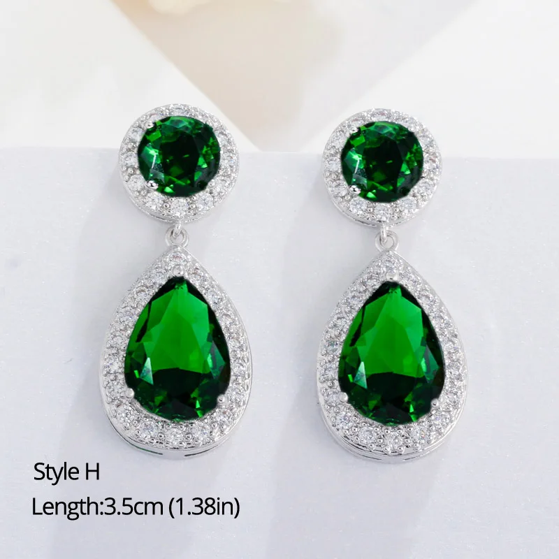 Style H BeaQueen Классическая большая капля воды Зеленый Кристалл Длинные Серьги-Подвески Овальный Круглый сердце, кубический циркон женские свадебные украшения E292 - Окраска металла: Style H
