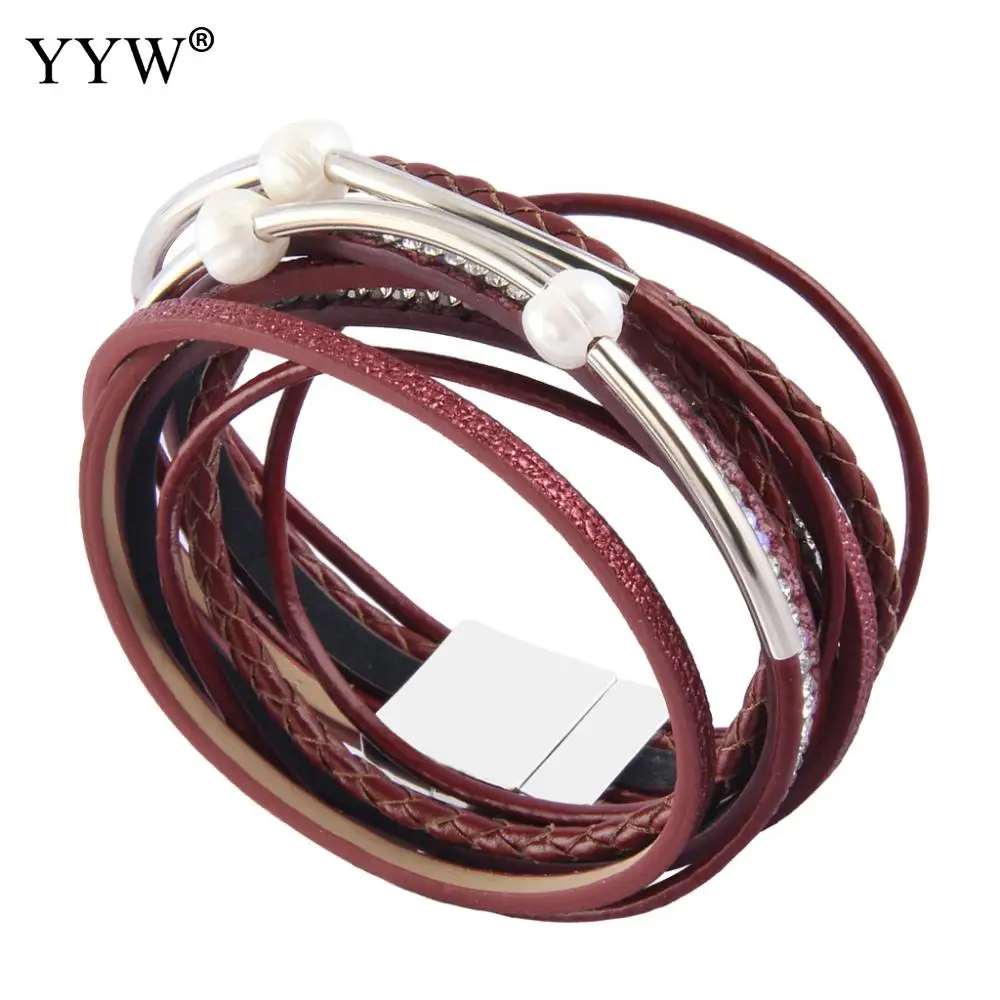 Стразы и смола браслет с жемчужными подвесками для женщин мужчин многоуровневые