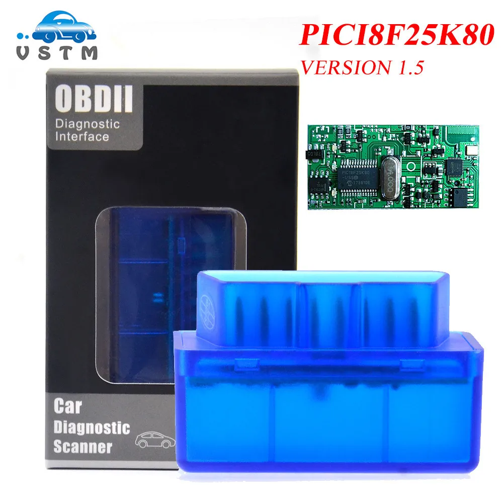 25K80 Мини elm327 Bluetooth OBD2 V1.5 Elm 327 V 1,5 OBD 2 Автомобильный диагностический инструмент сканер Elm-327 OBDII адаптер автоматический диагностический инструмент