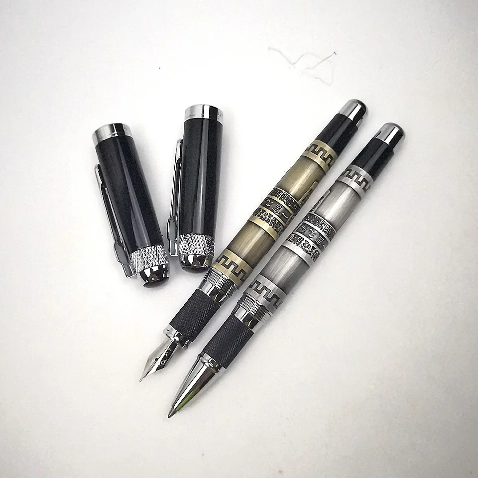 JINHAO189 Роскошная металлическая авторучка, металлическая подарочная коробка-2 ручки, синие и черные чернила для офиса, деловые шариковые ручки