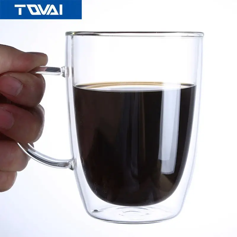 TQVAI-Double Glass 280ml Heat-resistant Coffee Cups Fashion |