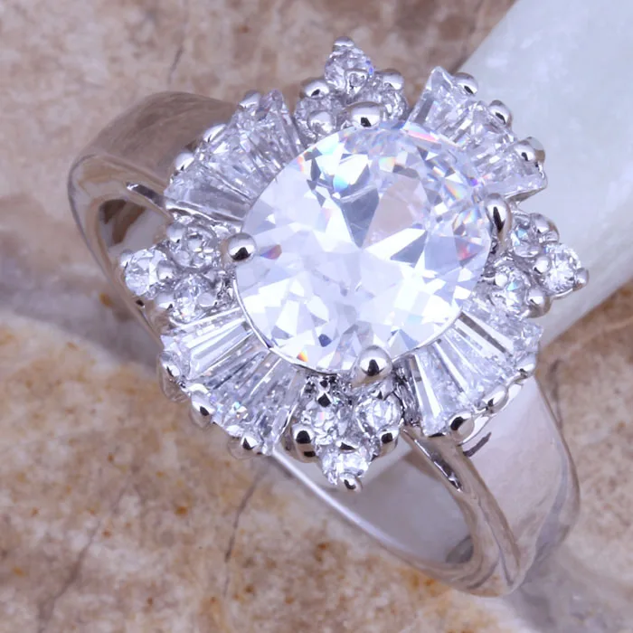 Поглощающее белое CZ посеребренное модное кольцо Размер 5 / 6 7 8 9 E057|bag patchwork|bagbag