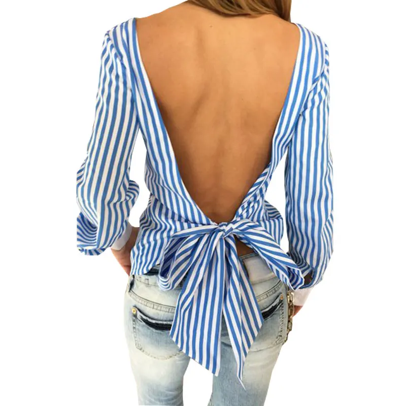 Женская блуза с бантом на спине и длинным рукавом в полоску|shirt|shirt companiesshirt mickey |