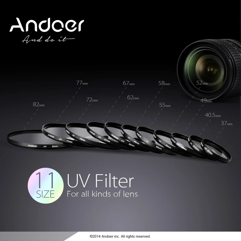 Ультрафиолетовый УФ фильтр Andoer для зеркальной камеры Canon Nikon защита объектива 58