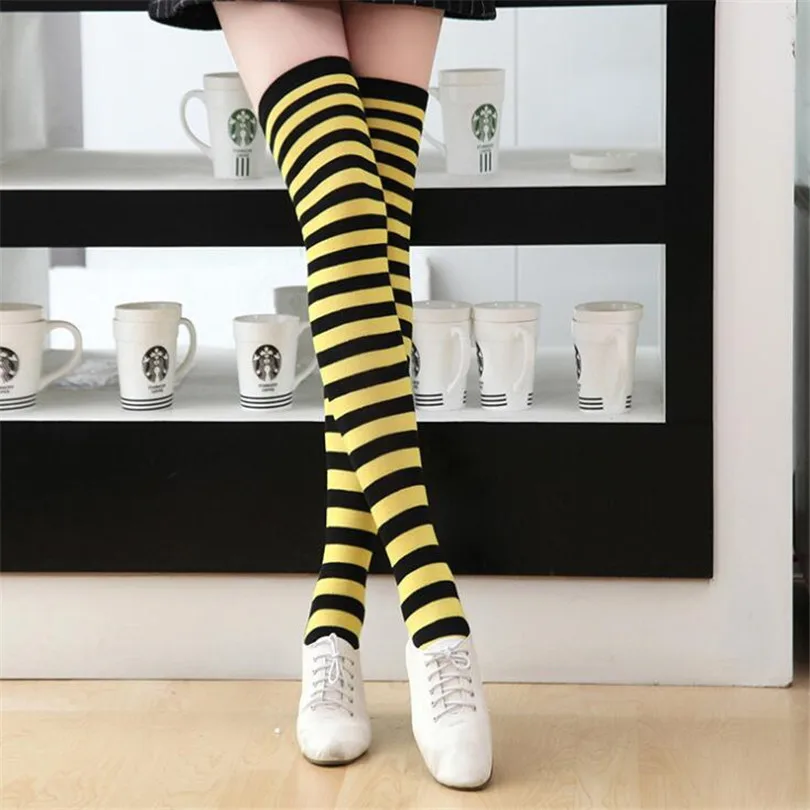 Yellow black fine YRRETY школьные студенческие Черные Полосатые чулки длинные женские ботфорты длинные ноги сохраняющие тепло полосатые женские сексуальные теплые чулки - Цвет: Yellow black fine