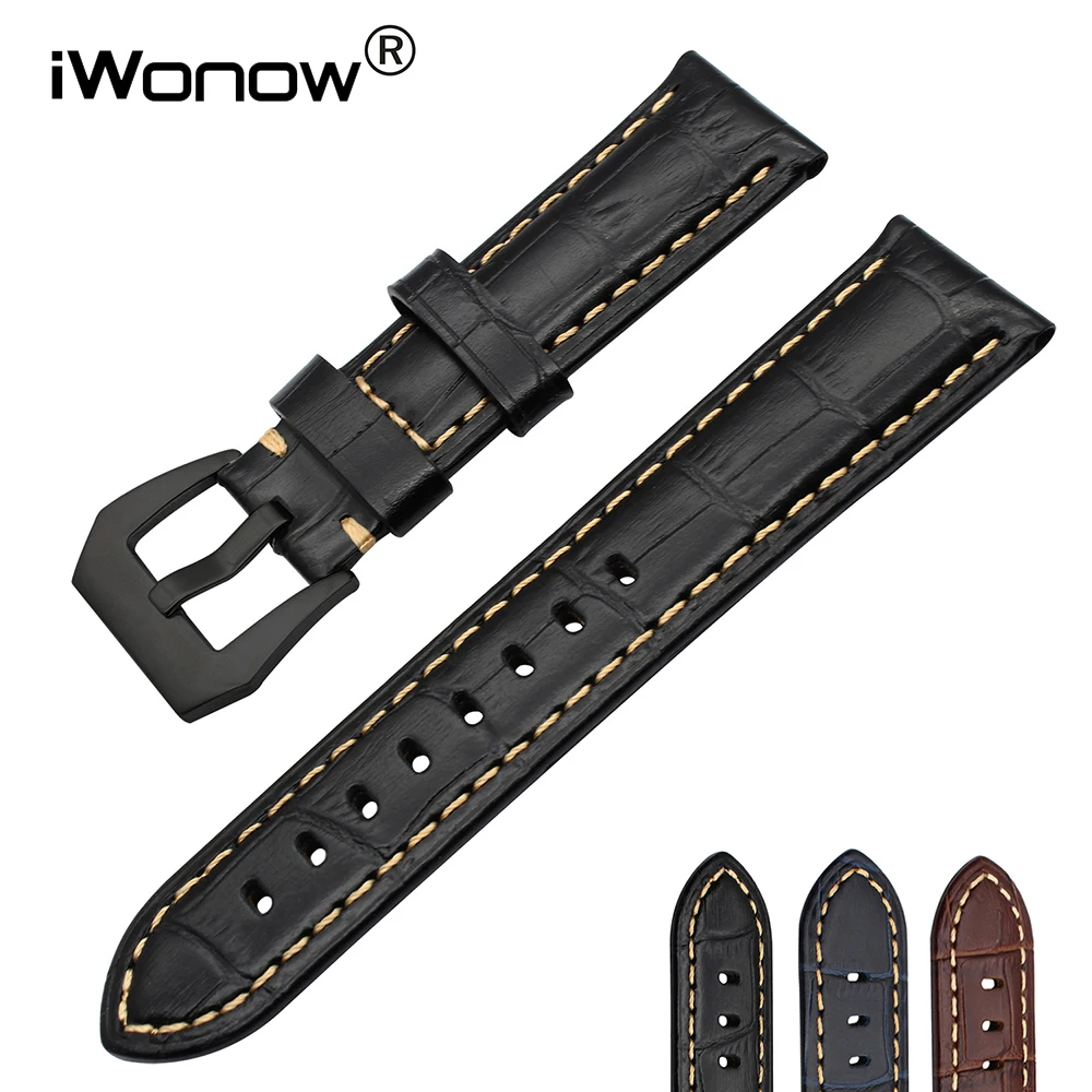 

Genuine Calf Leather Watchband 20/22/24/26mm Universal Watch Band Croco Grain Wrist Strap Steel Buckle Bracelet Black Blue Brown