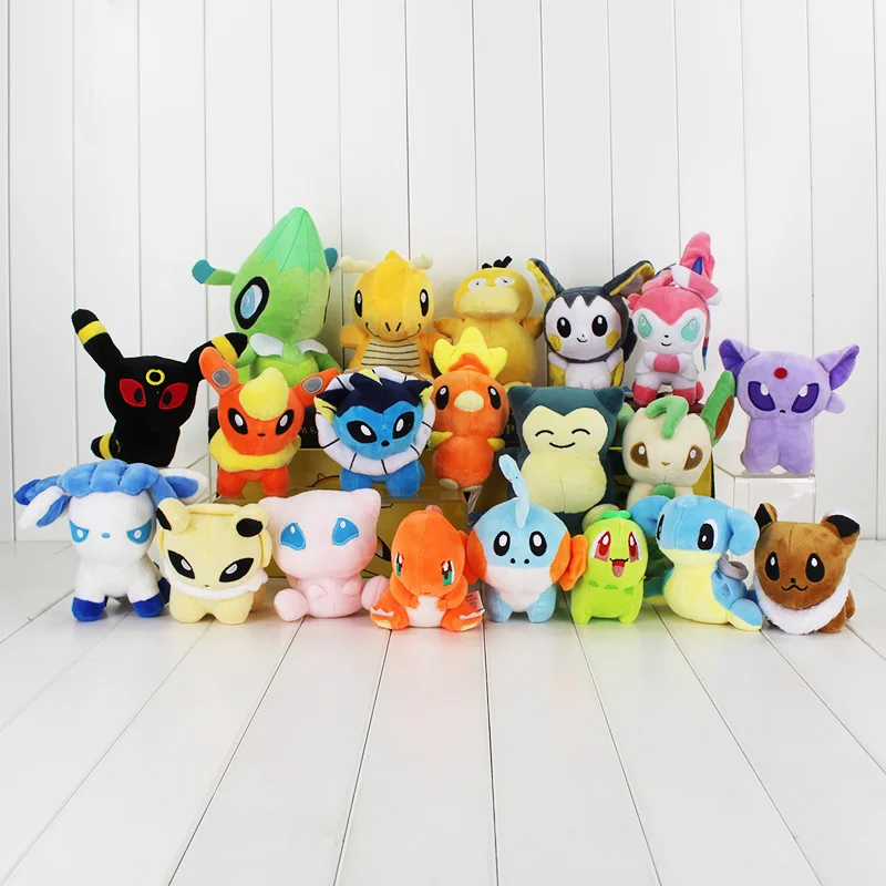 20 шт./лот Eevee Sylveon Emolga Dragonite Psyduck Snorlax Charmander Mudkip Torchic Celebi мягкие игрушки мягкие плюшевые куклы