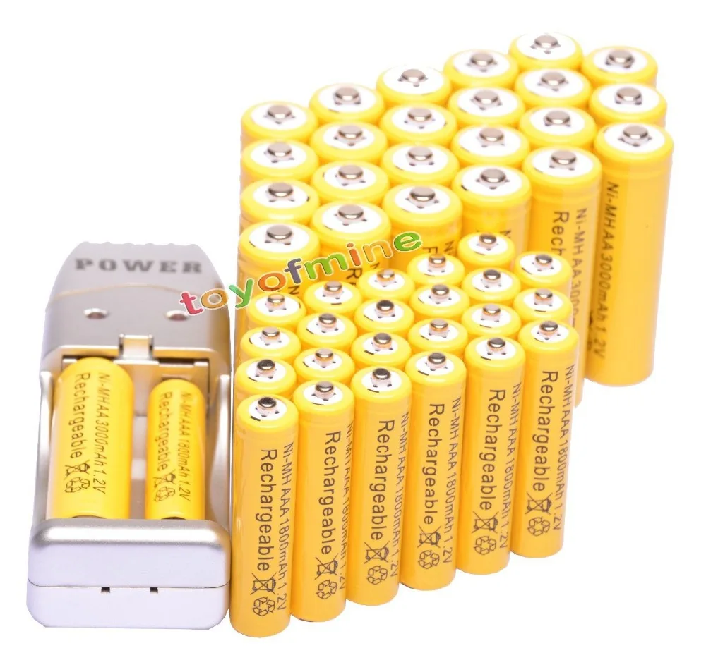 2/4/8/12/16/24 шт. AA 3000 мАч + AAA 1800 перезаряжаемые батареи 1 2 в желтый USB зарядное