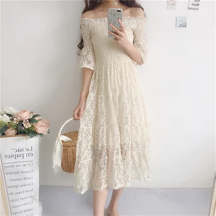 2020 Новое модное весеннее женское платье с вырезом лодочкой кружевные платья