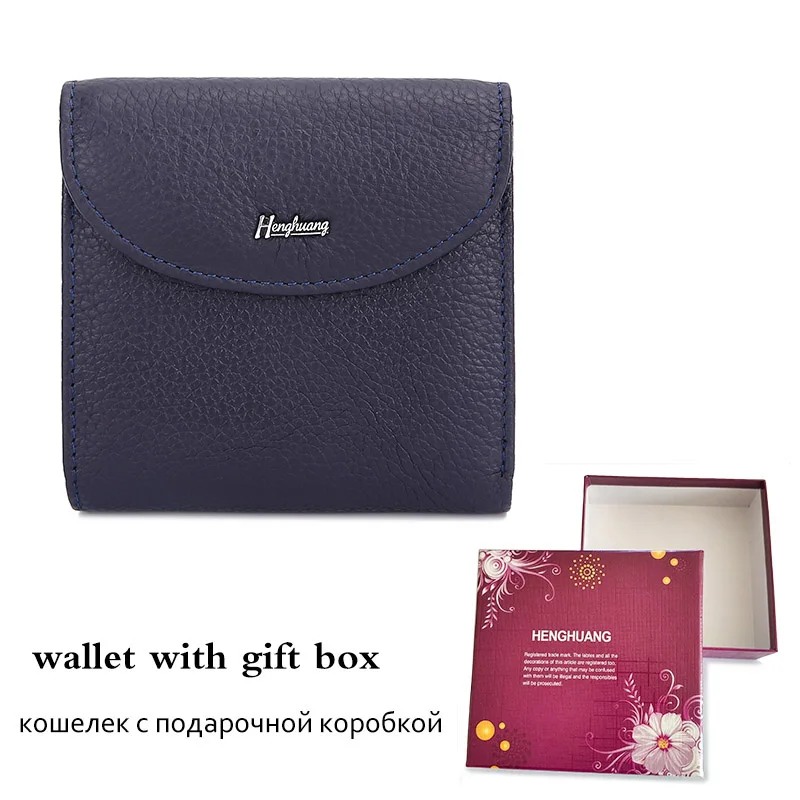 Drak blue gift Box HH новые мужские кошельки из натуральной коровьей кожи, мужской маленький кошелек, кошельки для монет, ID держатель для карт, дизайнерский тонкий кошелек, сумка для денег - Цвет: Drak blue gift Box