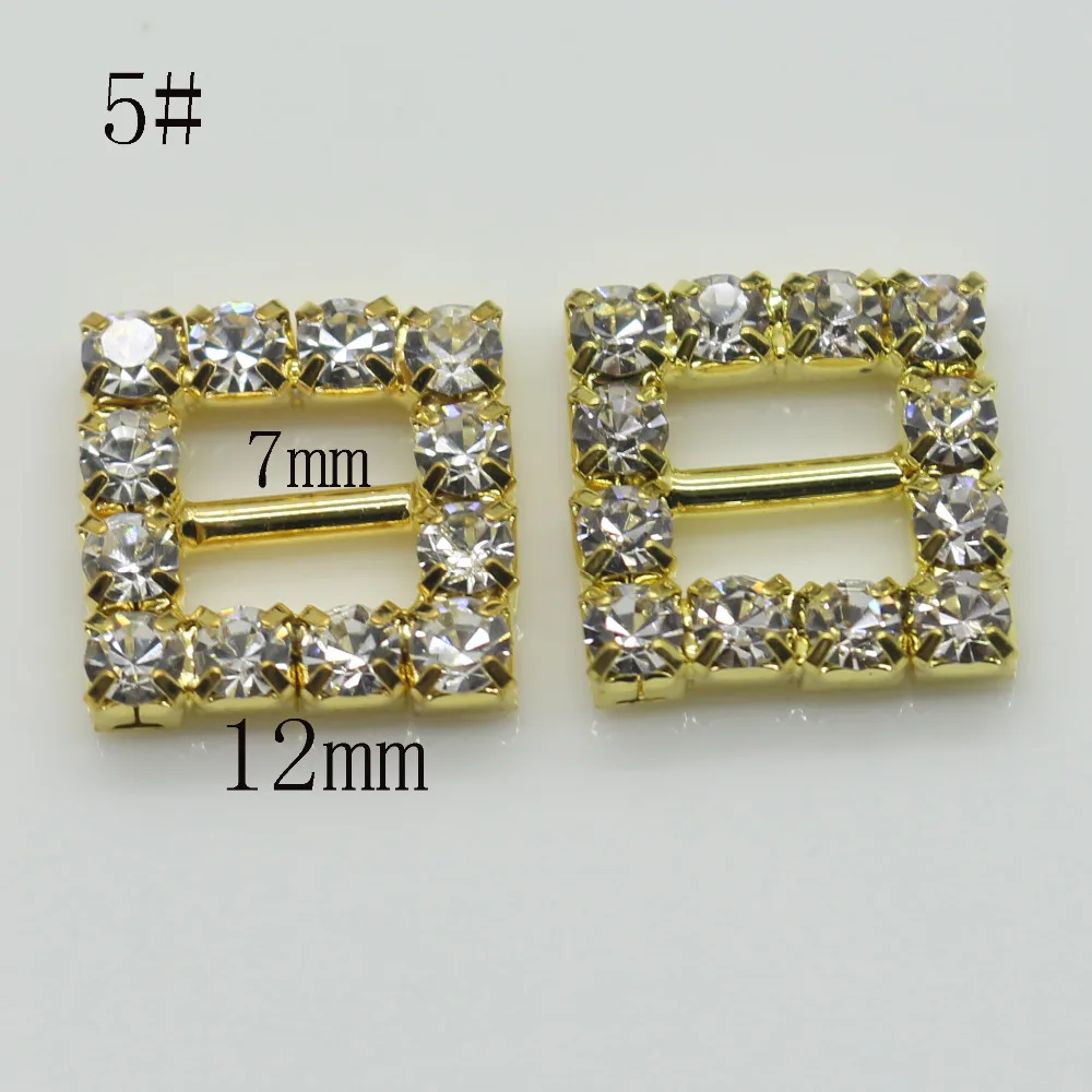 Блестящий Квадрат 10 шт. золотой пряжкой Rhinestone Diamante Лента слайдер Свадебное приглашение украшения пряжки металла кристалл