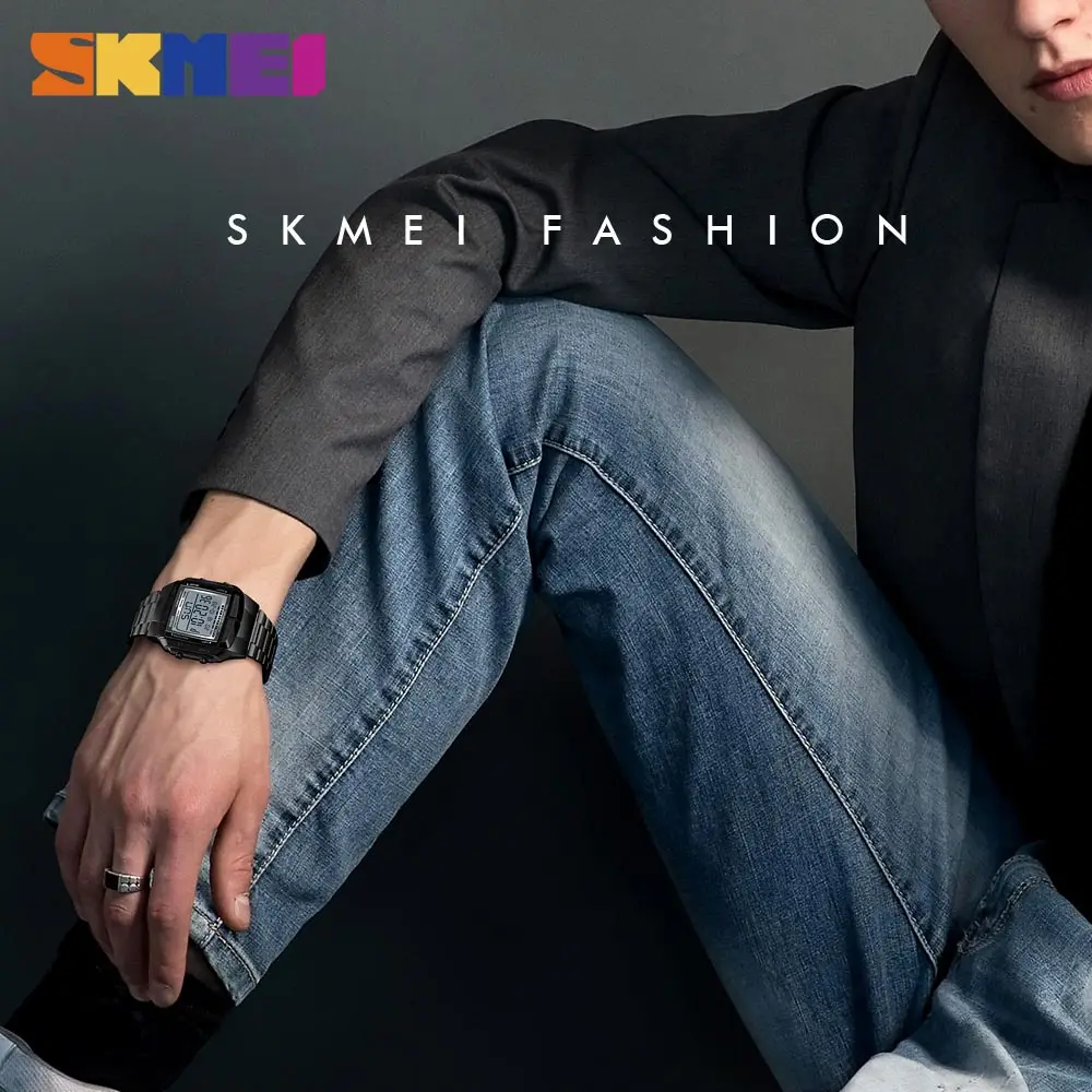 SKMEI Роскошные спортивные часы золотые мужские Led цифровой будильник обратный