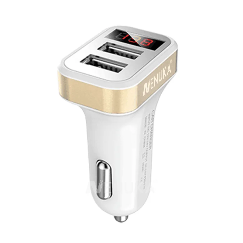 Ненука 2A автомобиля Зарядное устройство с двумя портами USB с светодиодный Дисплей Напряжение тока низкого Напряжение Предупреждение зарядки для samsung для iphone автомобиля Зарядное устройство - Тип штекера: Gold