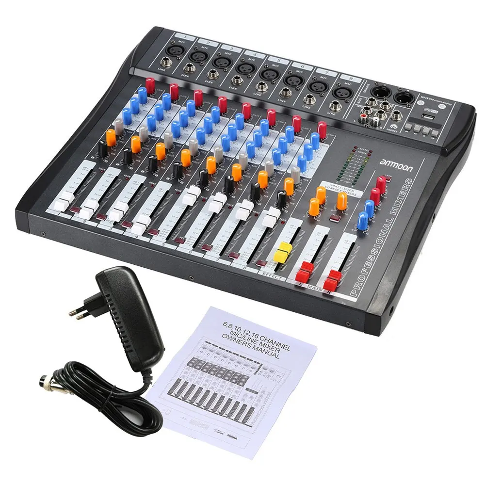 Ammoon CT80S USB 8 каналов цифровой микрофон линия аудио миксер консоль с 48В фантомная