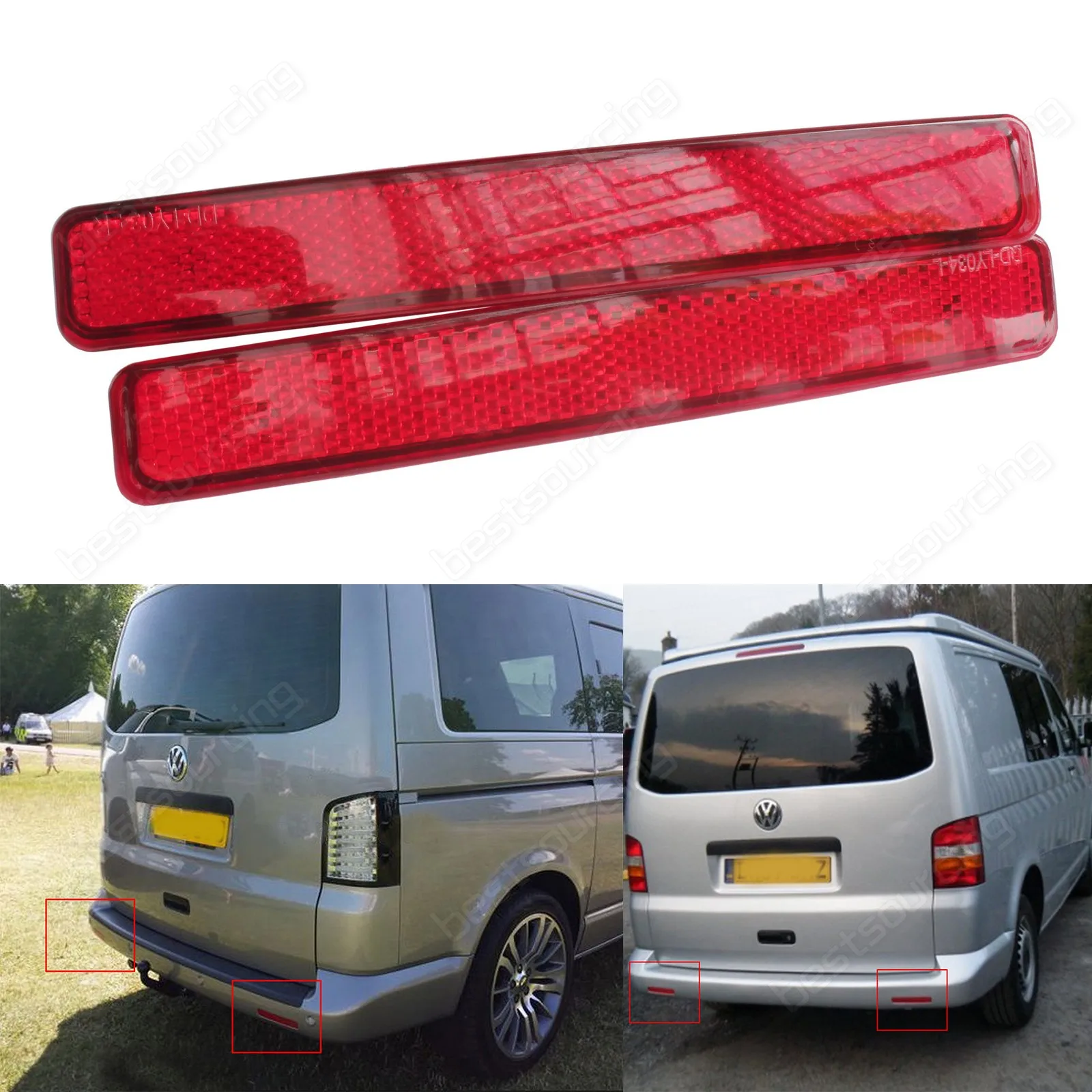 

ANGRONG 2x красный отражатель заднего бампера левый и правый для VW Transporter T5 2003-11 Multivan