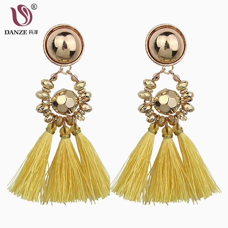 DANZE Ethnic Colorful Long Tassel Earrings For Women Classic Gold color Bead string Hanging Wholesale | Украшения и аксессуары
