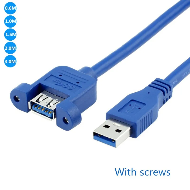 USB 3.0 male to female extension cable with screw hole Can Lock Panel Mount Cable for PC Laptop