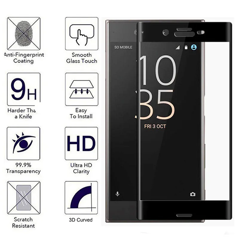Закаленное стекло для защиты экрана для sony Xperia X Compact Xz S Premium Xa Xa1 Ultra Plus защитная пленка 9H 3D изогнутая полная крышка