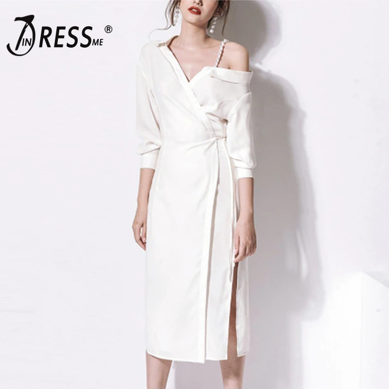 Женское Повседневное платье INDRESSME однотонное белое Клубное вечернее до середины