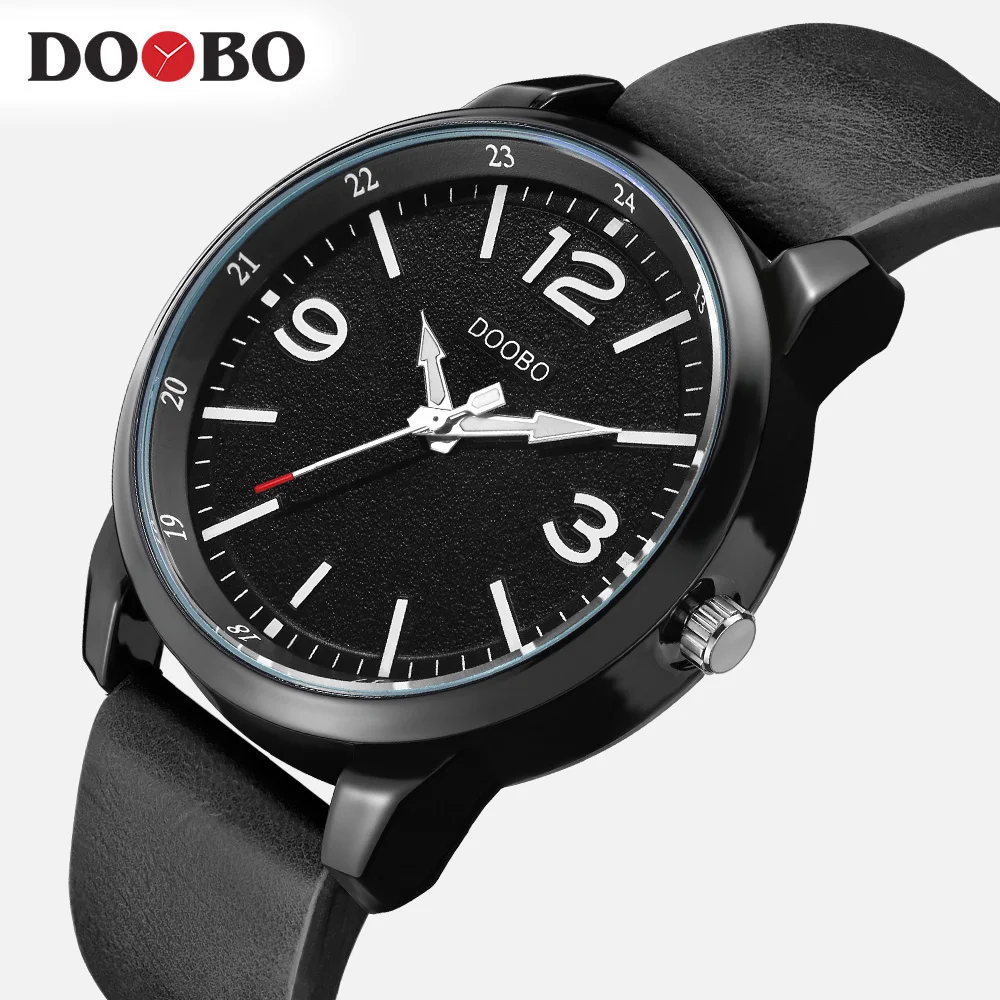 DOOBO мужские часы Топ бренд класса люкс черные модный кожаный ремешок на открытом