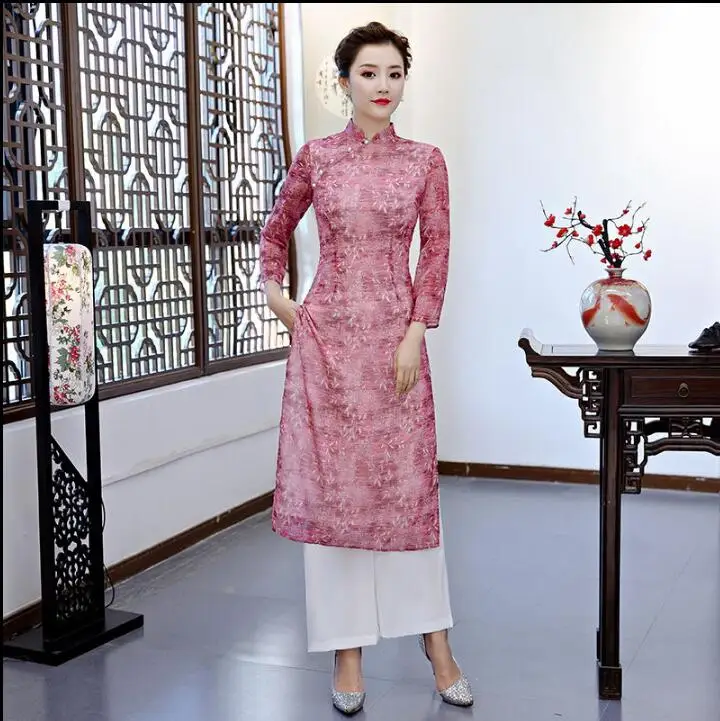 Spring Vietnam Ao dai Chinese Cheongsams pants Women's suits Qipao Lace | Тематическая одежда и униформа