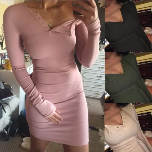 Женское короткое платье с V образным вырезом и длинным рукавом|women dress|winter women