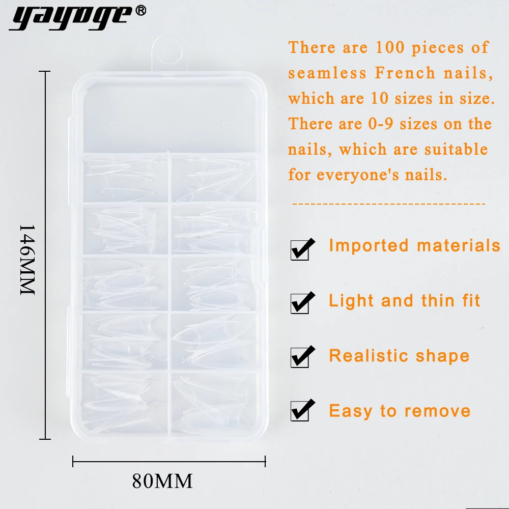 Yayoge 100 шт. белый натуральный Цвет французский Seamless False Nails 10 типа длинная акриловая сплетенная Пресс on Nails Советы Маникюр "сделай сам"