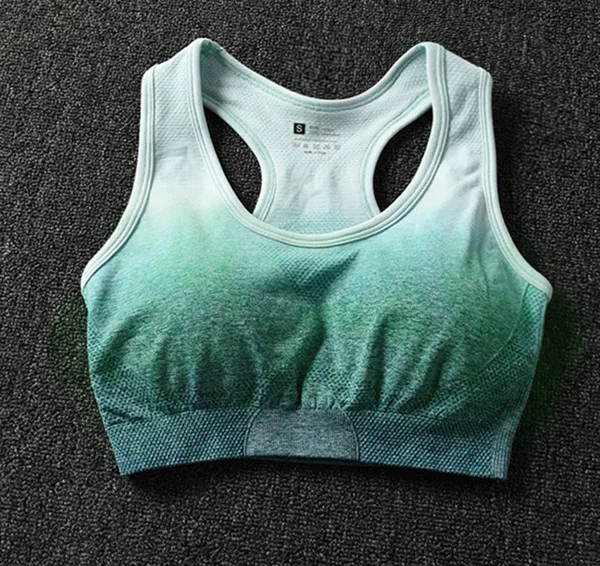 Ombre бесшовный Женский комплект 2 шт., спортивный костюм, одежда для спортзала, тренировки, без рукавов, для фитнеса, укороченный топ и резинка для волос, леггинсы, комплект для йоги - Цвет: CB549 green bra