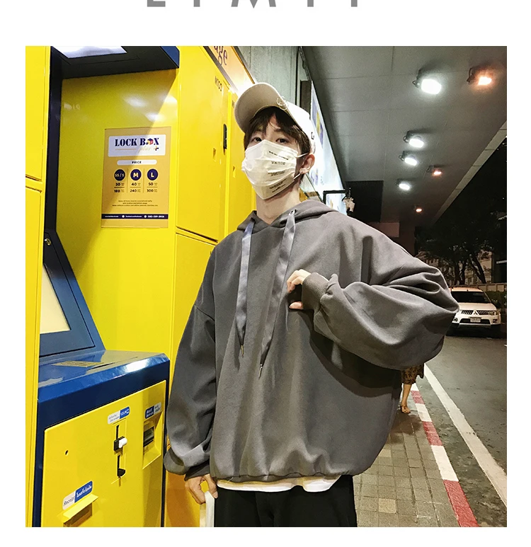 Осень зима новые толстовки для мужчин Корейская версия Techwear Мода Пара Толстовка с капюшоном мужской свободный пуловер хип хоп Уличная одежда