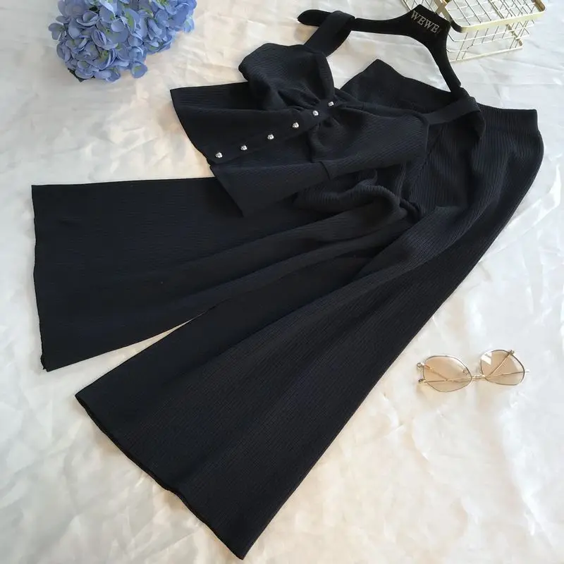 Женский Летний Эластичный вязаный комплект из 2 предметов однобортный