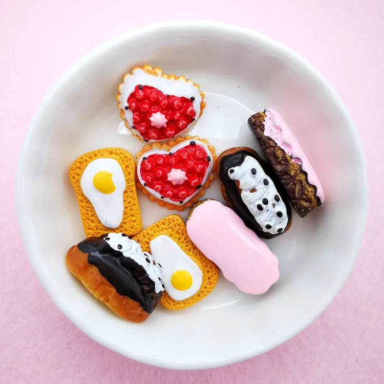 

10Pcs/lot Artificial Cake Bread Flat Back Resin Cabochon Simulation Fake Food Cabochons Accessories Flatback DIY Scrapbooking