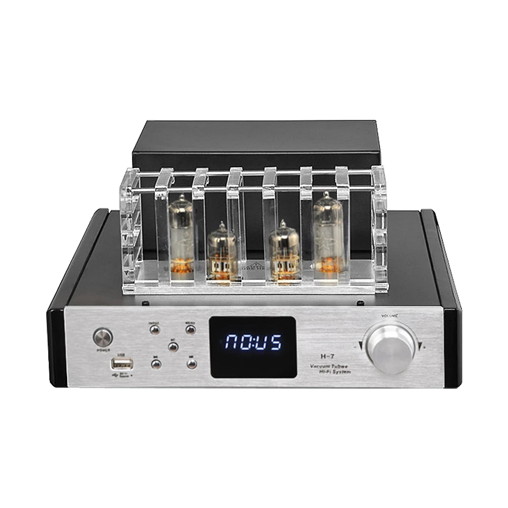 AIYIMA HIFI 6N13 6F1 трубка, усилитель мощности 2,1 канал Bluetooth 4,0 100Wx2 Amplificador Аудио ламповый усилитель с волоконным коаксиальным входом - Цвет: Серебристый