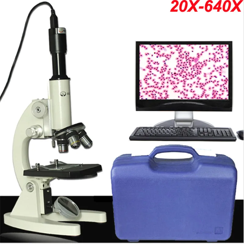 40X-1280X Professional USB Biological Microscope LEDs Students Educational Science Lab Monocular Microscop Metal +1.3MP | Инструменты