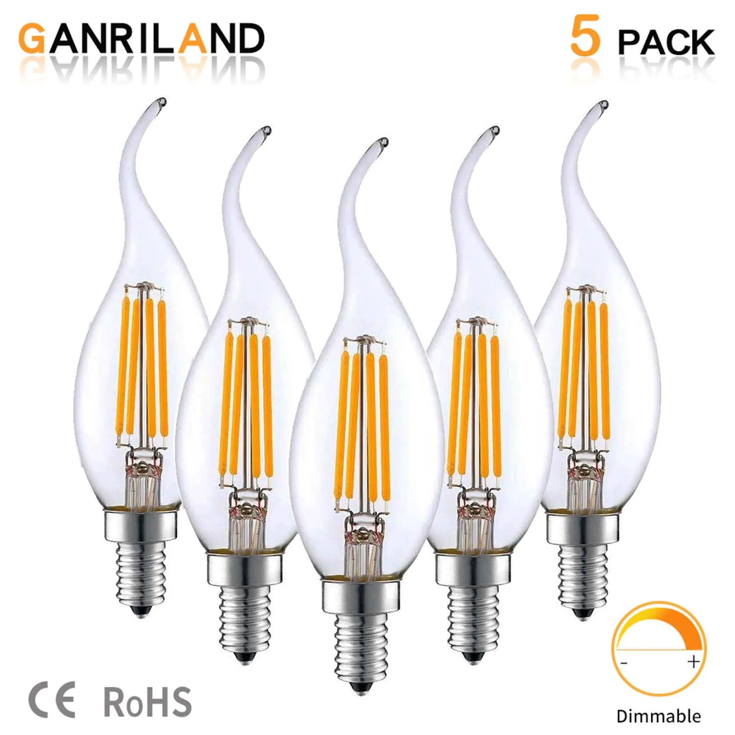 5PCS 2700K E14 220V Светодиодный светильник C35 4W Диммируемый светодиодный свечи накаливания канделябры с изогнутым кончиком 35W эквивалент накаливания - Испускаемый цвет: 5PCS 2700K