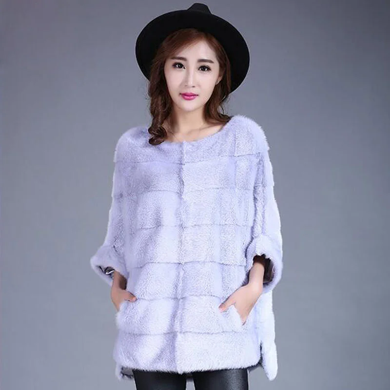 2021 Luxury women 100% natural mink fur jacket brand top quality lady real coat batwing sleeve loose style TU144-053 | Женская одежда
