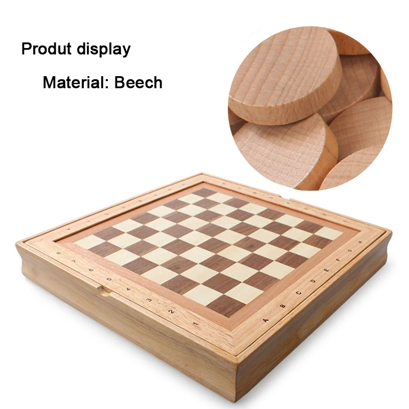 BSTFAMLY 3 in 1 Wood Chess Set International Game Checkers Nine Men's Morris Box Chessboard Three Gameplay I47 | Спорт и