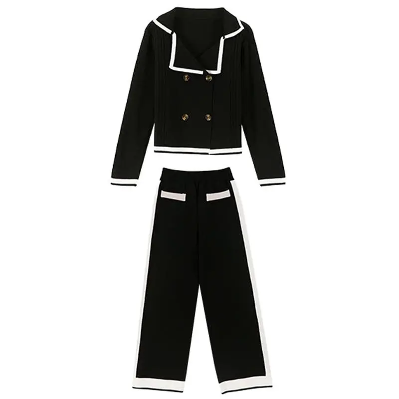 FTLZZ, женские осенние кардиганы, пальто+ брюки, костюмы, вязаные, с длинным рукавом, двубортные свитера, брюки, наборы для элегантной женщины