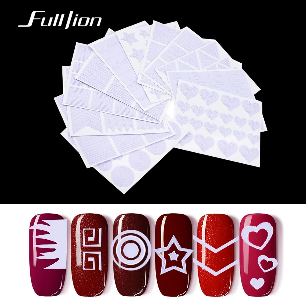 Fulljion 12 шт. наклейки для ногтей Полые трафареты Форма переводная наклейка