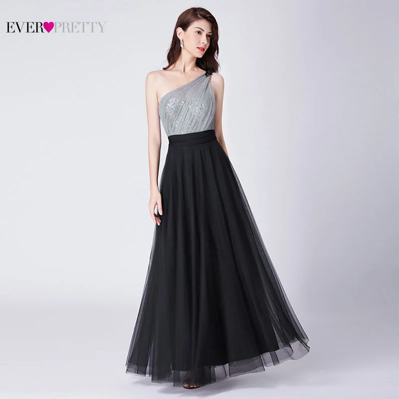 Сексуальные вечерние платья трапециевидной формы для женщин Ever Pretty Элегантные платья на одно плечо без рукавов с открытой спиной и блестками Длинные вечерние платья - Цвет: Black