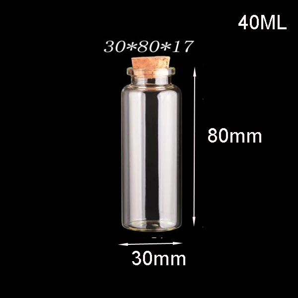 100pcs/lot 30*80*17mm 40ml clear tube Glass Bottles With Cork For Wedding Holiday Decoration Christmas Gifts vials oil bottle